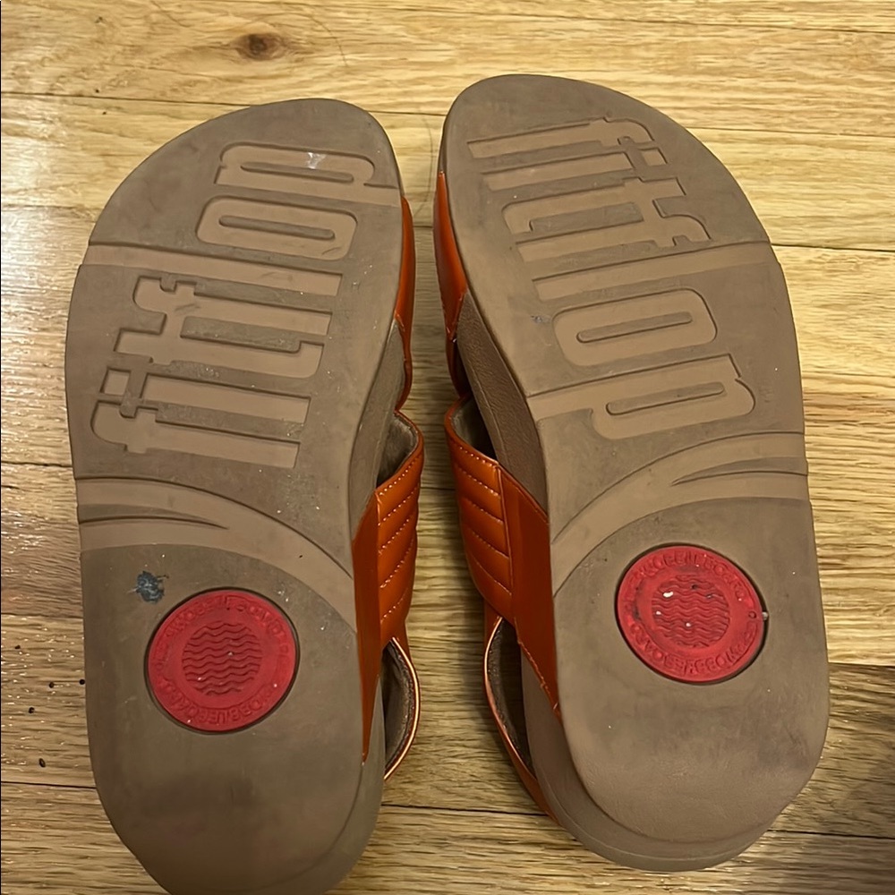 Fitflop Tan and Orange Sandals with Pleated Straps - Picture 4 of 11